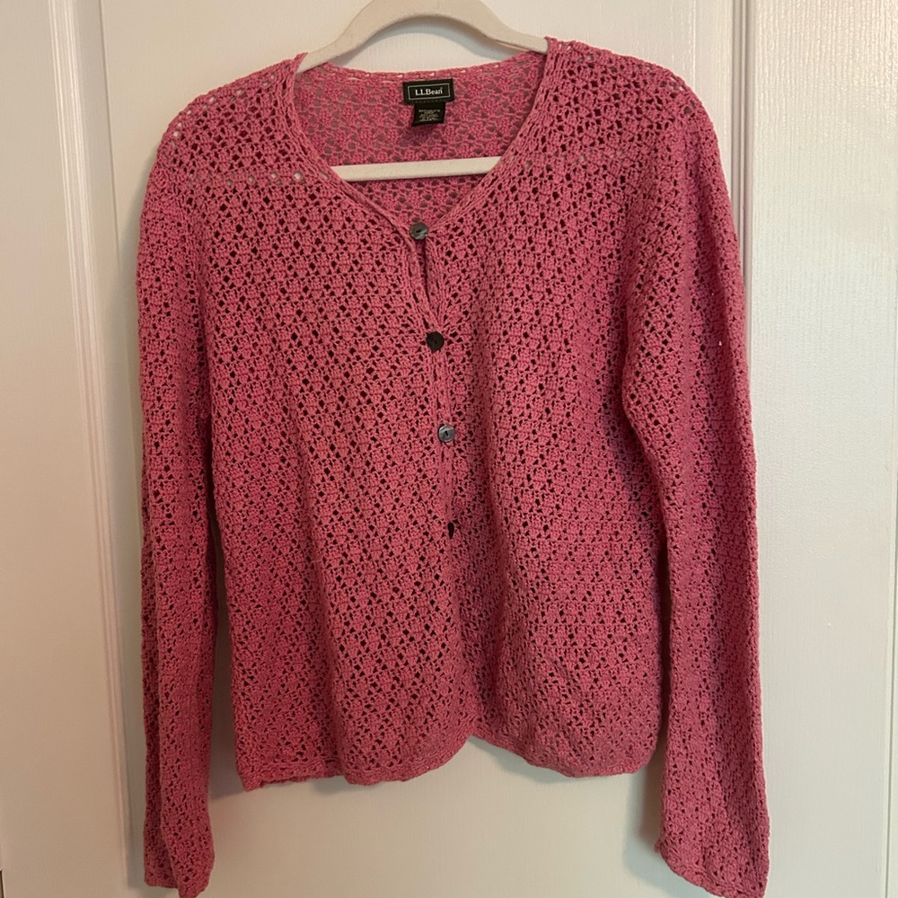 L.L. Bean Women's Pink Open-Knit Cardigan